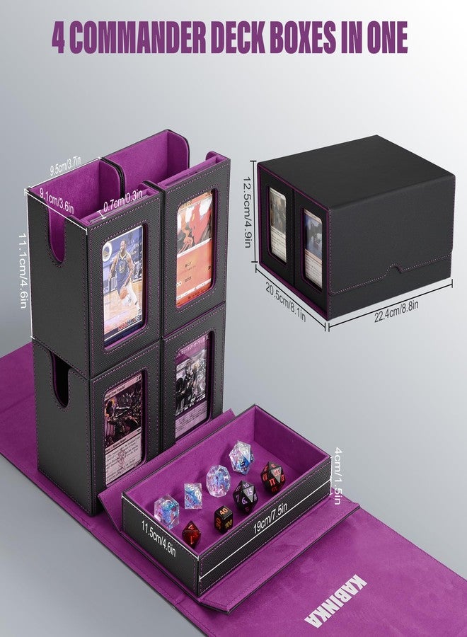 Kabinka Commander Deck Box for MTG Fits 400+ Double-Sleeved Card Storage, 5 IN 1 Removable Card Case with Dice Tray, Display Window for TCG/PTCG/EDH, 4 Magnetic One Touch Holders (Black Purple) - Image 5